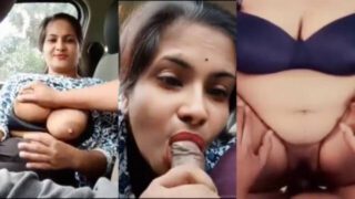 Desi sexy aunty sucks bf’s dick and fucks inside car