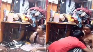 Desi Indian village girl sex boobs sucking in tailor shop